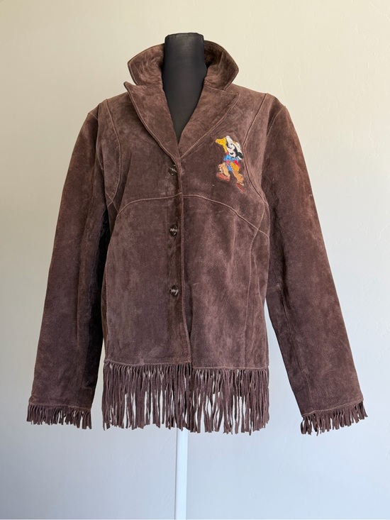 Outbrook Jackets & Blazers - Outbrook Brown Suede Leather Fringe Western Jacket L Cowboy Mouse Embroidery